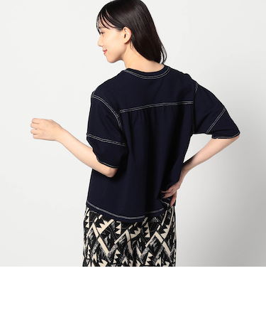 インディゴ天竺タックスリーブカットソー