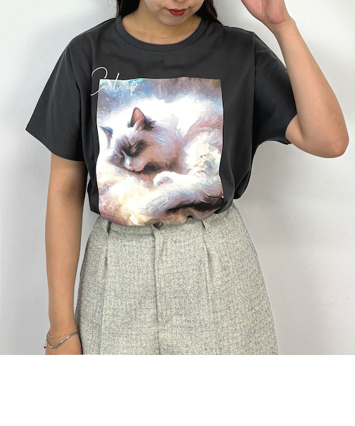 フレンチスリーブ猫Tシャツ
