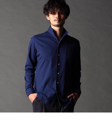 リバーシブルドビー スタンドカラーシャツ