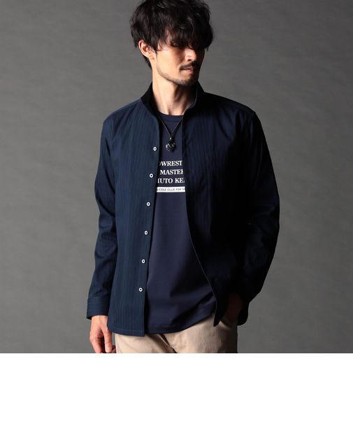 リバーシブルドビー スタンドカラーシャツ