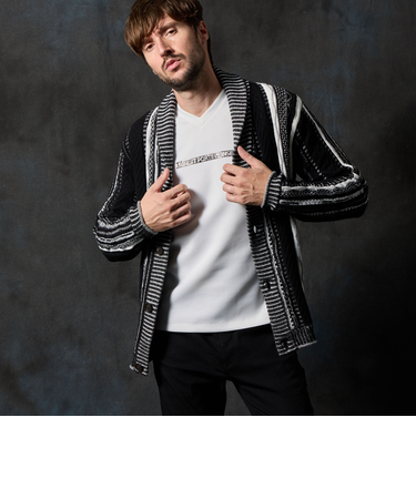 ランダムストライプ3Dニットカーディガン