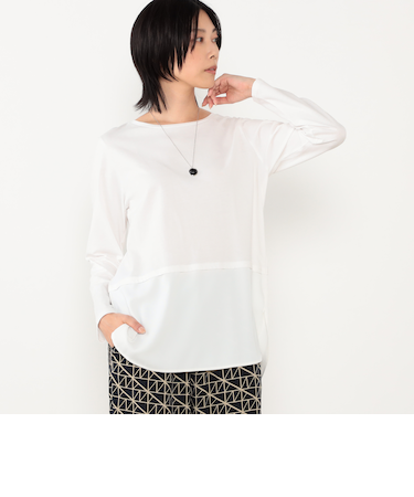 裾切り替え布帛ドッキングロングTシャツ