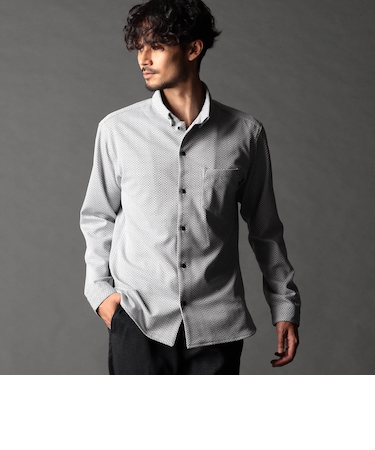 ジオメトリックスタンドボタンダウンシャツ