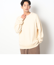 片畦編みリブクルーネックニット