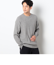 片畦編みリブクルーネックニット