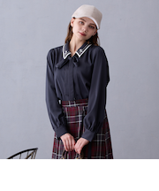 衿パイピングタイブラウス