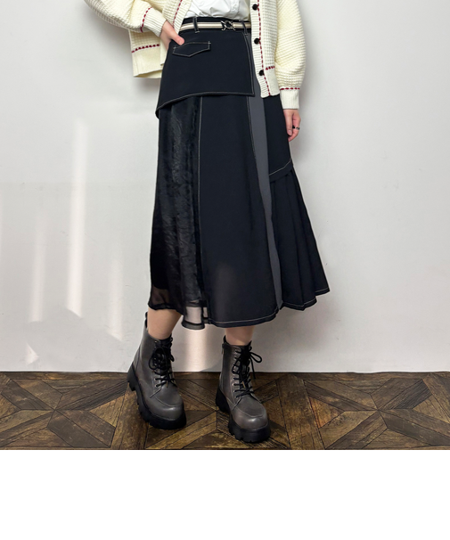 アシメバイカラーフレアスカート