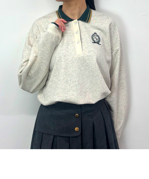 衿配色ロングポロシャツ