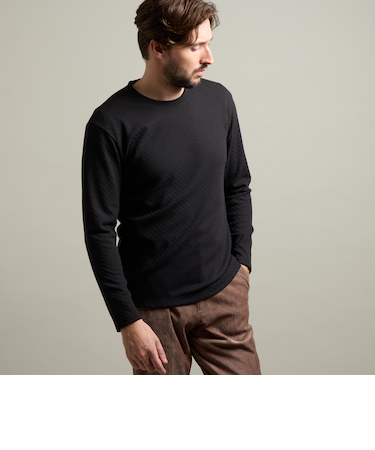 【HIDEAWAYS BLACK】シェブロン風リンクスジャカード　クルーネックプルオーバー