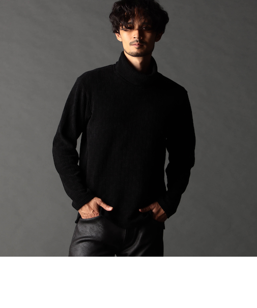 ブロックチェックベロア オフタートルプルオーバー