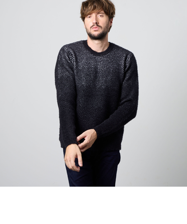 グラデーションシャギークルーネックニット