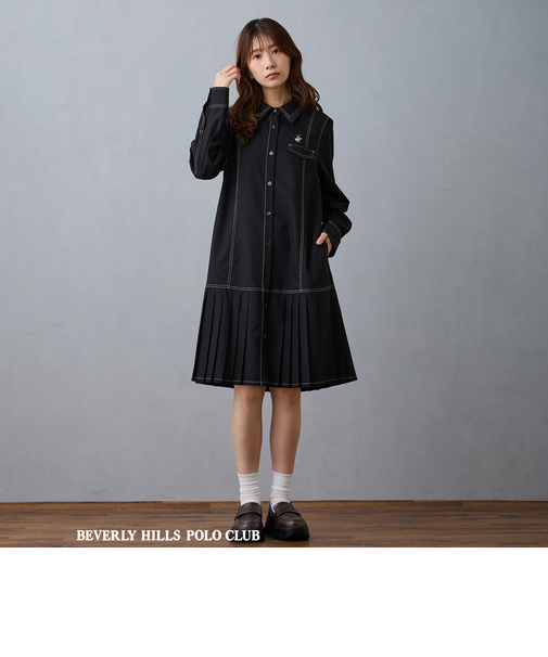 【BEVERLY HILLS POLO CLUB】ダブルカラープリーツワンピース