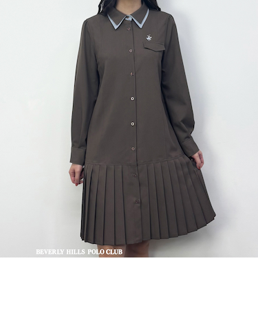 【BEVERLY HILLS POLO CLUB】ダブルカラープリーツワンピース