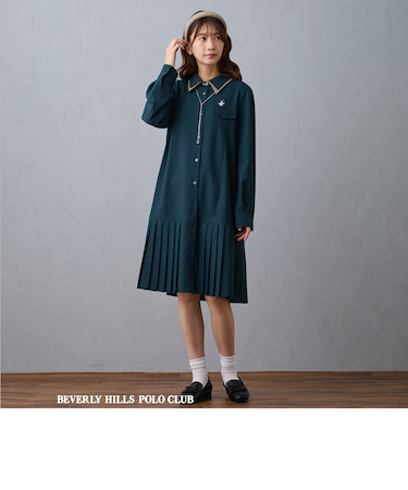 【BEVERLY HILLS POLO CLUB】ダブルカラープリーツワンピース