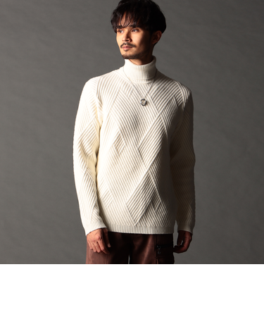 ビッグバスケットジャカード タートルネックニット