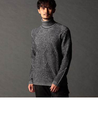 ビッグバスケットジャカード タートルネックニット