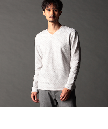 バイアスブリスタージャカード Vネックプルオーバー