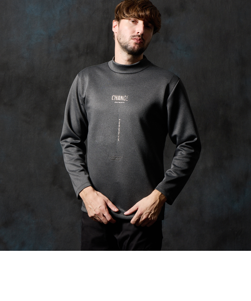 ストレッチポンチジェルプリントモックネックプルオーバー