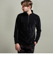 【HIDEAWAYS BLACK】モールブロックチェックスタンドハーフジッププルオーバー