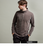 【HIDEAWAYS BLACK】モールブロックチェックスタンドハーフジッププルオーバー