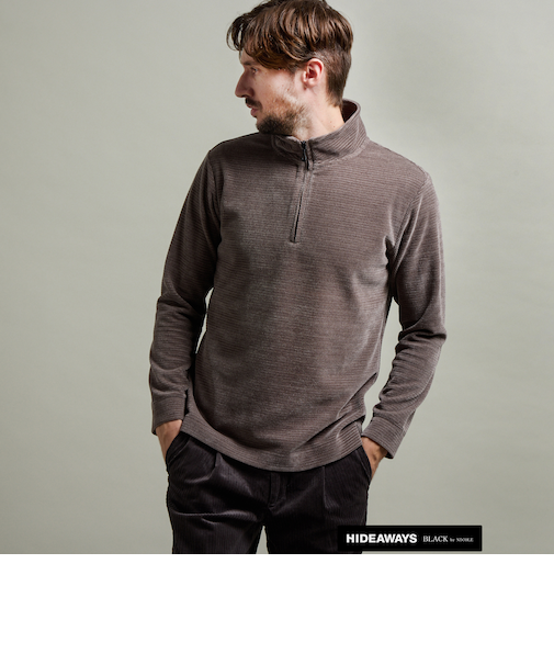 【HIDEAWAYS BLACK】モールブロックチェックスタンドハーフジッププルオーバー