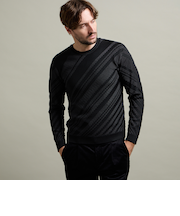 【HIDEAWAYS BLACK】バイアスリンクスジャカードクルーネックニット