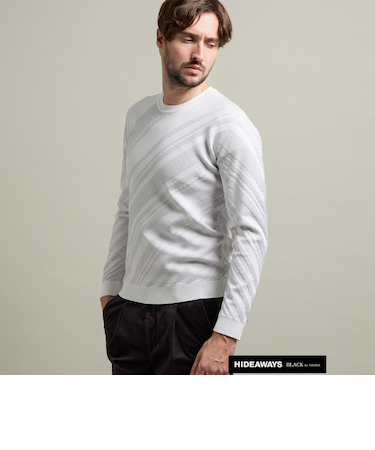 【HIDEAWAYS BLACK】バイアスリンクスジャカードクルーネックニット