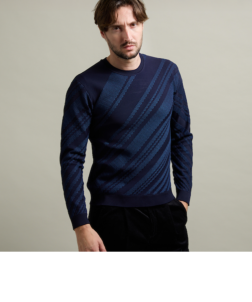 【HIDEAWAYS BLACK】バイアスリンクスジャカードクルーネックニット