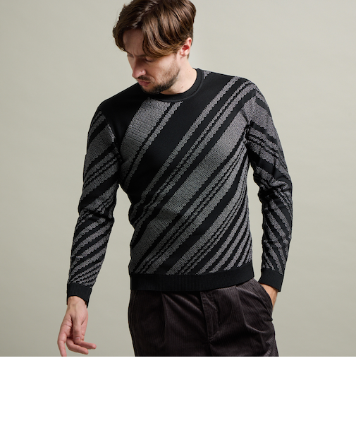 【HIDEAWAYS BLACK】バイアスリンクスジャカードクルーネックニット