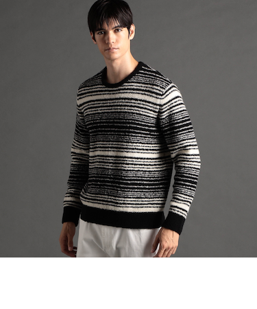 グラデーションボーダー クルーネックニット