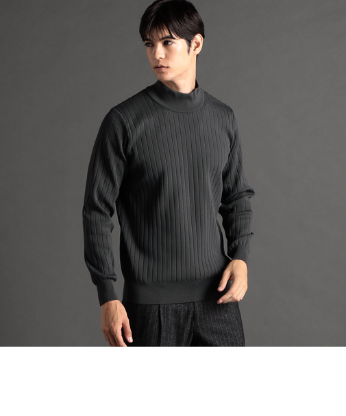 ワイドリブ モックネックニット