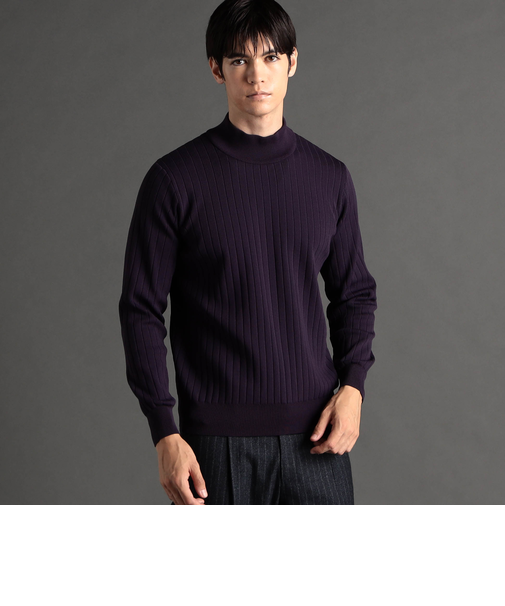 ワイドリブ モックネックニット