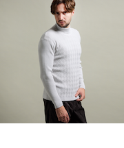 【HIDEAWAYS BLACK】バスケットジャカードタートルネックニット