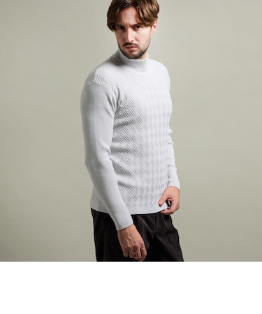 【HIDEAWAYS BLACK】バスケットジャカードタートルネックニット