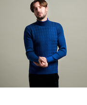 【HIDEAWAYS BLACK】バスケットジャカードタートルネックニット