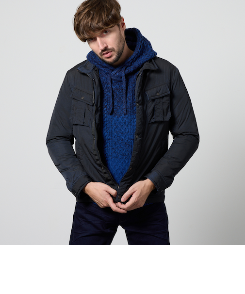 ナイロンタフタ　顔料プリント中綿ブルゾン