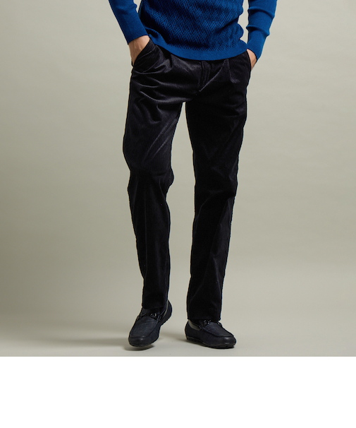 【HIDEAWAYS BLACK】コーデュロイワンタックイージースラックス