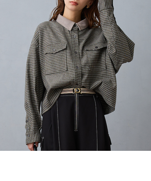 クロップドチェックシャツ