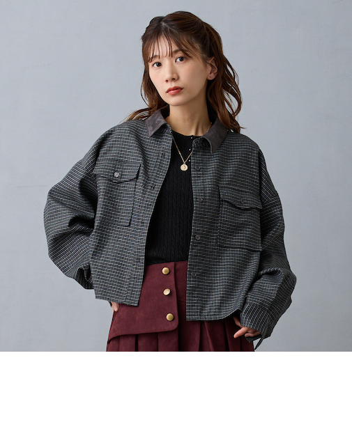 クロップドチェックシャツ