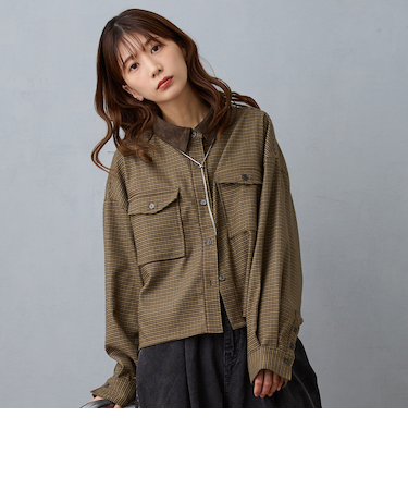 クロップドチェックシャツ