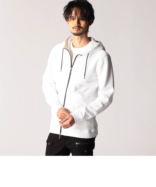 ジオメトリックジャガードフードパーカー