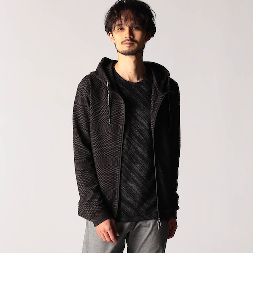 ジオメトリックジャガードフードパーカー