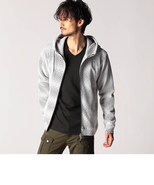 ジオメトリックジャガードフードパーカー