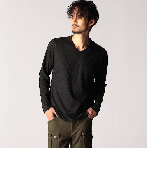 リンクスジャカード　Vネックカットソー