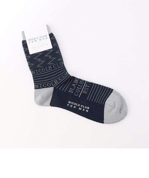 ボーダー×ロゴクルーソックス(日本製)