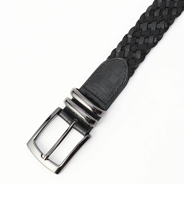 【RIELABO】エンボスイタリアンレザー メッシュベルト