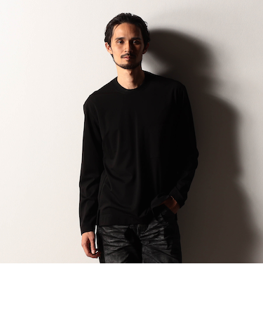 【RIELABO】シルク混ストレッチスムースクルーネックプルオーバー