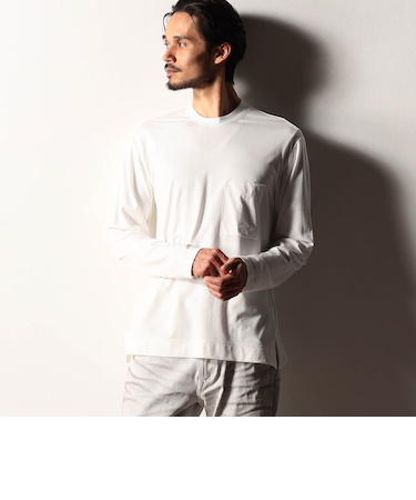 【RIELABO】シルク混ストレッチスムースクルーネックプルオーバー