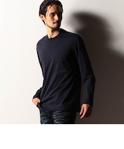 【RIELABO】シルク混ストレッチスムースクルーネックプルオーバー