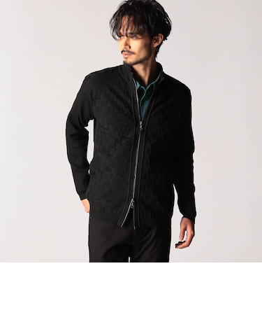 ブロックチェックニットブルゾン